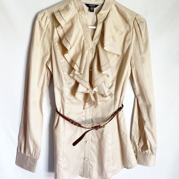 Prich Pride & Rich Striped Belted Ruffle Blouse L - Picture 2 of 12